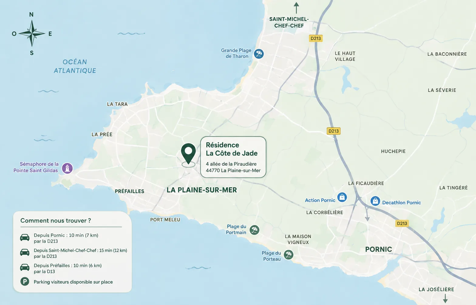 Plan d'accès à la résidence, 4 allée de la Piraudière à La Plaine-sur-Mer